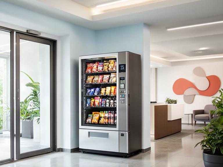 Distributore automatico combinato installato in un ingresso aziendale moderno