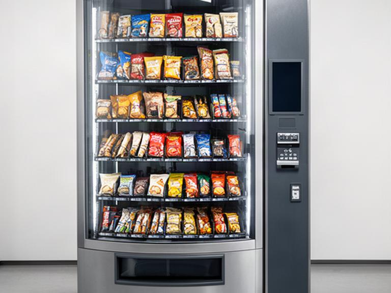 Distributore automatico di snack a spirale con confezioni ordinate e vetro panoramico